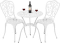 Withniture Bistro Set 3 Piece Outdoor Cast Aluminum Patio Bistro Set with Umbrella Hole, All Weather Bistro Table and Chairs Set, Small Patio Furniture Set for Garden, Porch,White