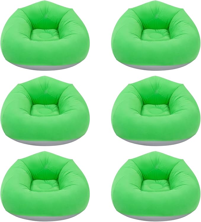 DYRABREST 6 Pcs Bean Bag Chairs for Adults, Inflatable Chairs with Foot Pump, Folding Blow Up Couch, Flocking Portable Lazy Sofa for Movie Night, Living Room, Camping, 220 lbs Load Capacity (Green)