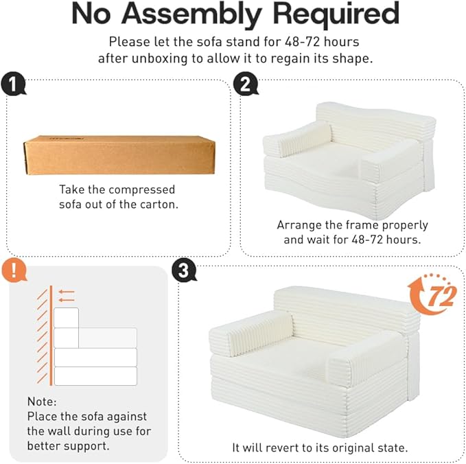Folding Sofa Bed,Convertible Sofa Bed with Armrest Foldable Sleeper Chair, Portable Folding 4-in-1 Floor Sofa with Convertible Lounge Chair for Living Room,Bedroom,Washable Cover,White Single