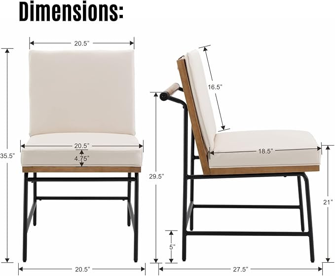 LukeAlon Mid Century PU Leather Dining Chairs Set of 2, Upholstered Square Back Kitchen Chairs with Metal Legs Armless Parsons Chairs with Wood Frame for Dining Room Reception Room, Beige
