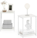 Furinno Simplistic Side Table Set of 2, 2-Tier Metal Frame Modern End Table with Open Shelf, Night Stand, Bedside Table, for Living Room, Bedroom, White