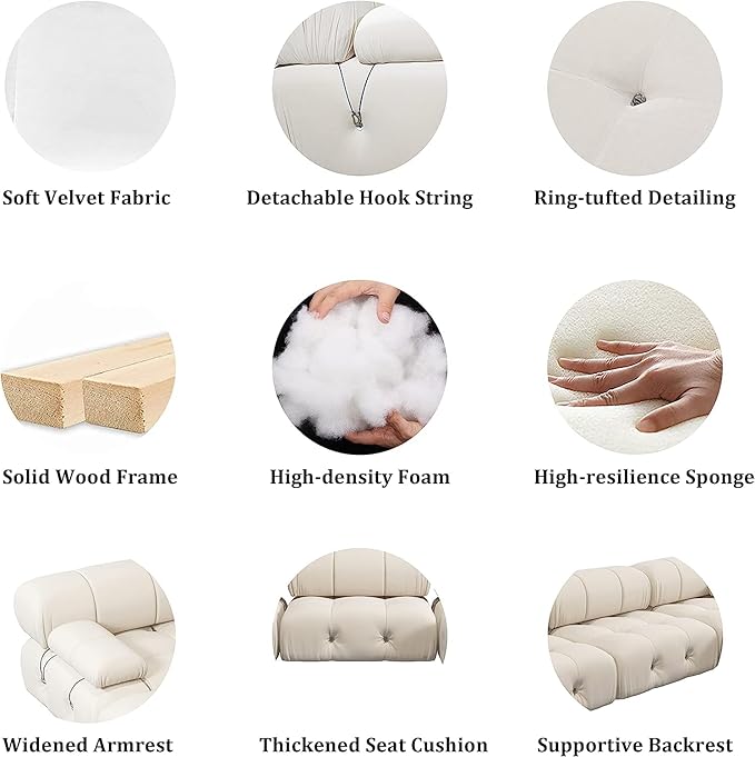 JACH 138" Modular Sectional Couch, U-Shaped Minimalist Velvet Sofas with Chaise Ottomans, Convertible Modern Deep 6-Seat Sofas Furniture for Living Room, Apartment (Beige)