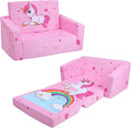 decalsweet Kids Couch Foldable Kids Sofa 2 in 1 Children Convertible Sofas to Lounger Fold Out Toddlers Sofa Bed for Playroom Bedroom Living Rooms Boys and Girls