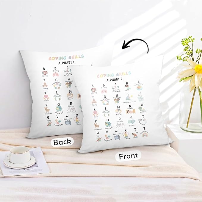 uinwk Coping Skills ABC Pillow Covers 18x18, Mental Health Decor,Counseling Office Pillow Covers,Calming Classroom Decor，Mental Health Awareness Gifts