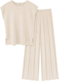 Ekouaer Lounge Sets for Women Two Piece Outfits Knit Cap Sleeve Tops Wide Leg Pleated Pants Casual Dressy Sweater Sets