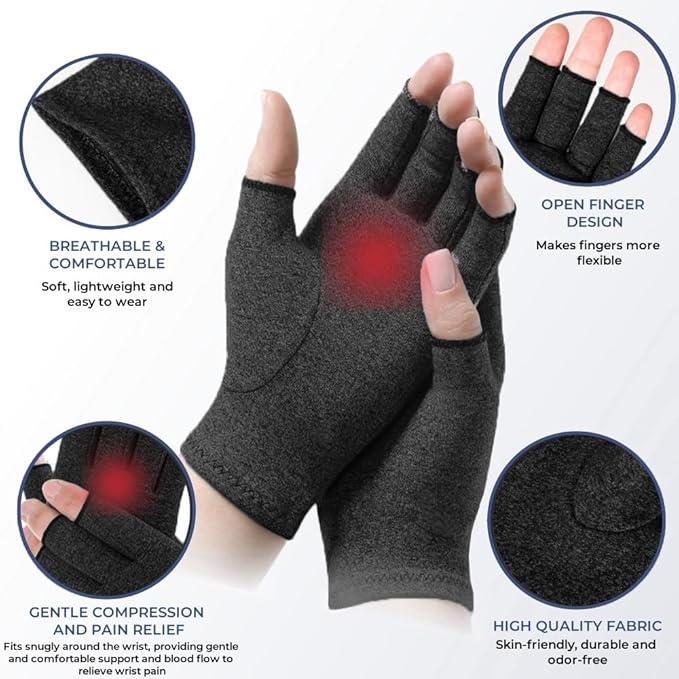 TFUSOM Arthritis Gloves for Women for Pain, Men and Women Fingerless Compression Wrap for Hand Pain and Osteoarthritis Compression Gloves Women,S,Black