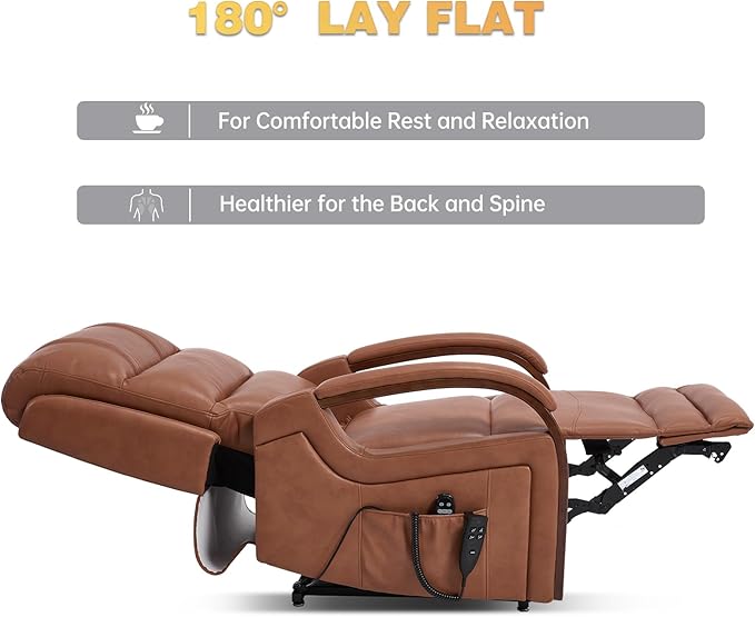 Dual Motor Power Lift Recliner Chair, Lay Flat Recliner, Lift Chair with Massage and Heat, Standing Assistance, Infinite Position Reclining, Living Room Chair (Faux Leather Orange)