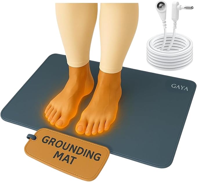 GAYA Grounding Mat for Feet, Sleep Improvement, Back Pain Relief, Muscle Relaxation & Stress, Including 15ft Cord, 100K Ohm Resistor | Conductive Carbon | Earthing Pads for Bed Couch, Desk (24''X16'')