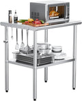 ROVSUN 36'' x 24'' Stainless Steel Table for Prep & Work,Commercial Worktables & Workstations, NSF Heavy Duty Metal Table with Adjustable UnderShelf for Kitchen Restaurant, Home, Hotel, Outdoor