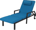 Patio Chaise Lounge – Adjustable Outdoor Lounge Chairs with Cushions & Headrest – All-Weather Rattan Reclining Lounge Chairs for Poolside, Garden, and Patio (1 Pc, Light Blue)