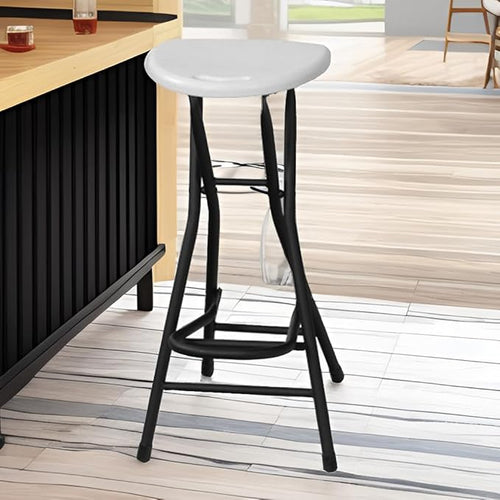 28 Inch Folding Stool with Handle and Pedal,Folding Bar Stool,White Seat Board Folding Chair with Non-Slip Feet,Indoor and Outdoor Foldable Stool for Adults,1 Pcs