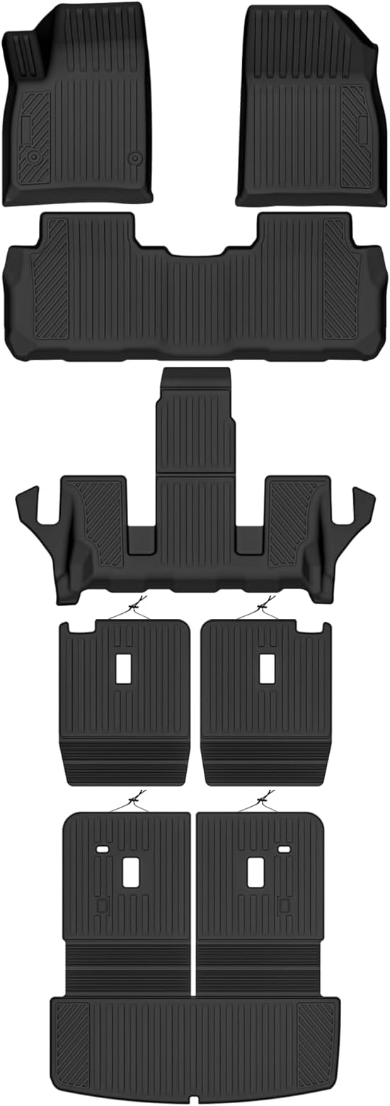 All Weather Floor Mats Fit for 2017-2023 GMC Acadia 6 Seats with 2nd Row Bucket Seat Floor Mats & Trunk Mat & 2nd Backrest Mats & 3rd Row Backrest Mats for GMC Acadia Accessories Floor Liner
