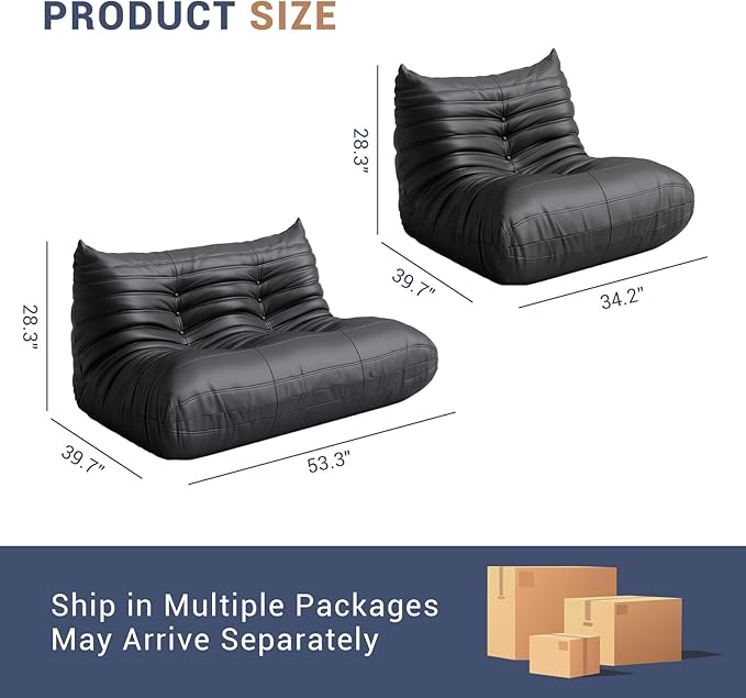 Fireside Chair Lazy Floor Sofa Set, Cozy Memory Foam Bean Bag Chairs, Faux Leather Giant Bean Bag Chair Sofa, Armless Foam Couch Lounger Tatami Recliner for Living Room Bedroom Dorm Office