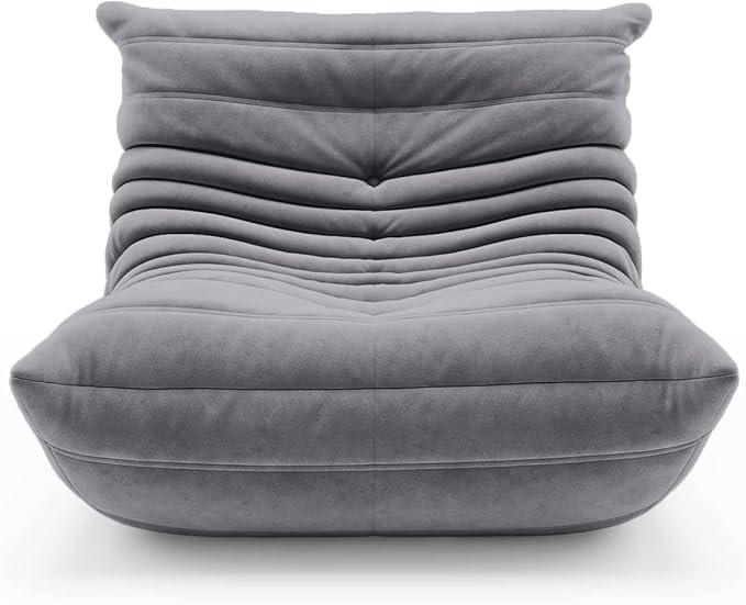 High-end Bean Bag Chair, Fireside Togo Chair with Grey Suede Fabric Cover, Comfy & Soft Lazy Floor Lounge Sofa for Bedroom, Living Room, Office or Lounger