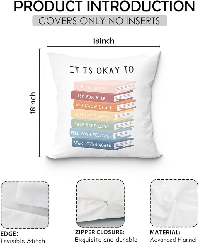 uinwk Motivational Throw Pillow 18x18, Mental Health Pillow for Calming Corner, Classroom, Playroom & Office