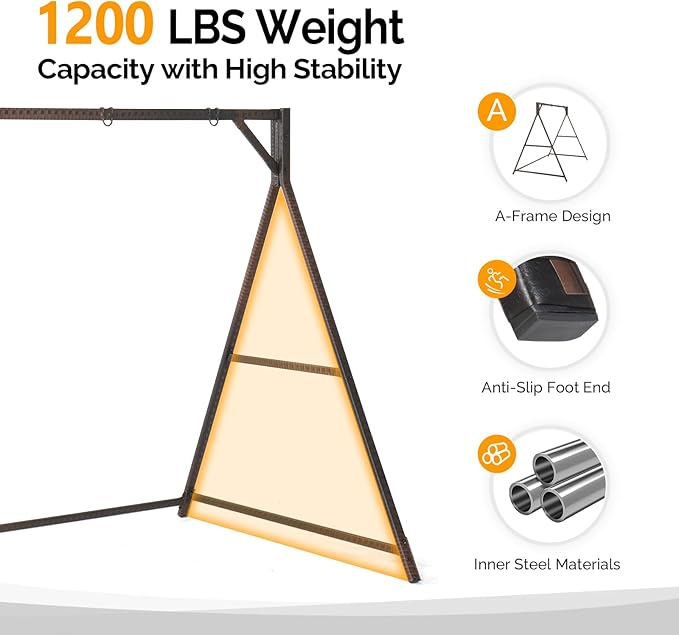 Outvita Porch Swing Frame, 7 FT Rattan Outdoor Swing Stand, Heavy Duty Swing Stand Frame with Metal Frame, 4 Hanging Rings, 1200 LBS Weight Capacity for Backyard, Patio, Garden