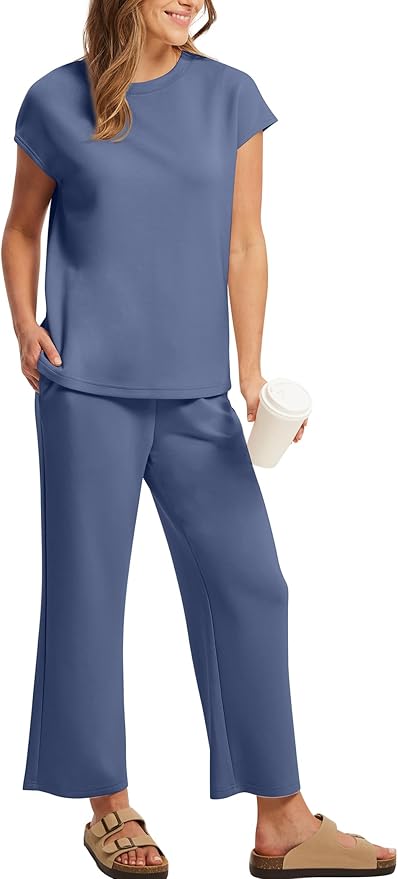 Sampeel Two Piece Sets for Women Summer Vacation Outfits Cap Sleeve Tops Lounge Matching Sets Clothing Beach Fashion Clothes