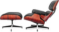 Top Black Grain Leather, Mid Century Chaise Lounge Chair and Ottoman, Modern Chair Classic Design, Red Rosewood, Heavy Duty Base Support for Living Room Office