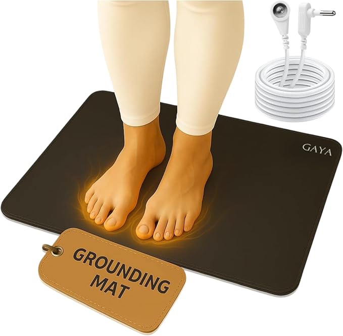 GAYA Grounding Mat for Feet, Sleep Improvement, Back Pain Relief, Muscle Relaxation & Stress, Including 15ft Cord, 100K Ohm Resistor | Conductive Carbon | Earthing Pads for Bed Couch, Desk (24''X16'')