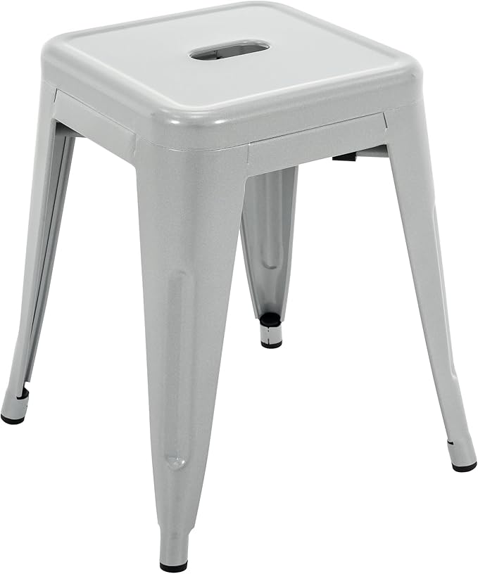 Brage Living 18 Inch Industrial Metal Stools Set of 4, Stackable Classroom Stools, Backless Metal Dining Chairs for Indoor Outdoor, Kitchen Short (Pearl Silver)