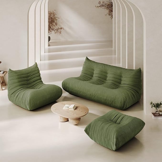 Bean Bag Chair for Adults,Armless Fireside Chair Comfy Corduroy Lazy Floor Sofa,Lounge Chair Lazy Sofa Couch Memory Foam Bean Bag for Living Room, Apartment Office,(Olive Green) 5 Seater