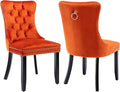 YeahFurn Orange Mid Century Modern Dining Chairs Set of 2, Velvet Upholstered Kitchen & Dining Room Chairs with Nailhead Trim & Solid Wood Legs, Elegant Sillas De Comedor (Orange, 2 Pcs)