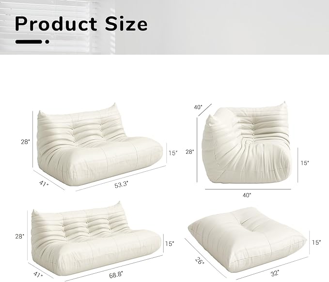 Comfy Lazy Floor Sofa Couch,Soft Armless Chair,Corner Faux Leather Lounge Chair,Corner Relax Sofa Couch for Living Room Bedroom,Salon Office,Adults(Corner+3P++2P+Ottoman)