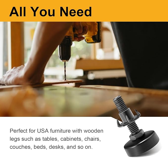 Mrosnail 12Pcs Adjustable Furniture Leveling Feet with T-Nuts, 3/8"-16 UNC Thread Screw-in Furniture Levelers for Tables, Sofas, Shelves, Cabinets