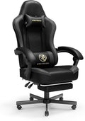 Gaming Chair for Adults with Footrest and Lumbar Support, Height Adjustable Game Chair with 360°-Swivel Seat and Headrest and for Office or Gaming (Black and Grey)