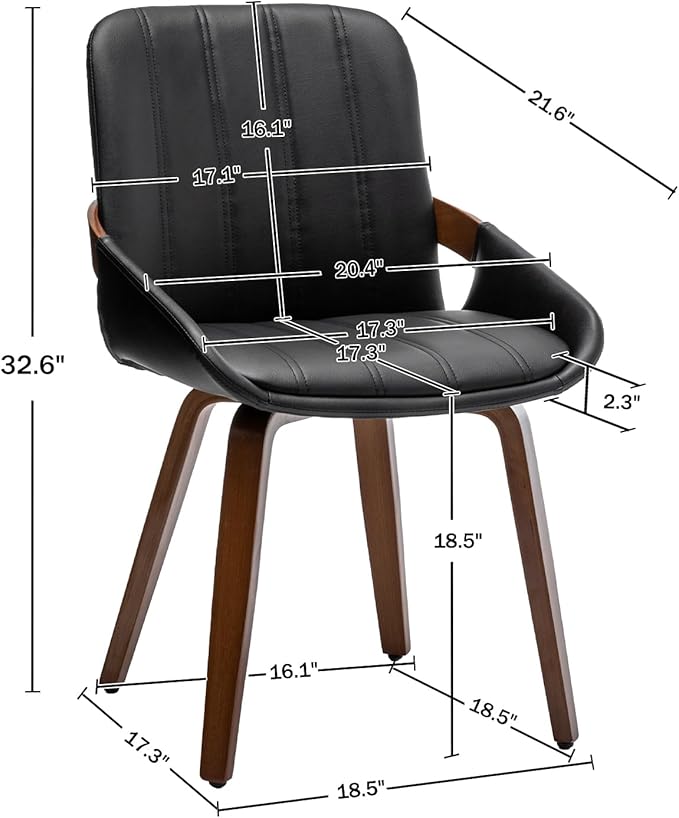 YOUUGIOR Mid Century Modern Faux Leather Upholstered Dining Chairs,Armless Accent Chairs with Sturdy Natural Wood Legs,Bamboo Backrest Support for Kitchen&Dining Room Chairs(Set of 2,Black PU)