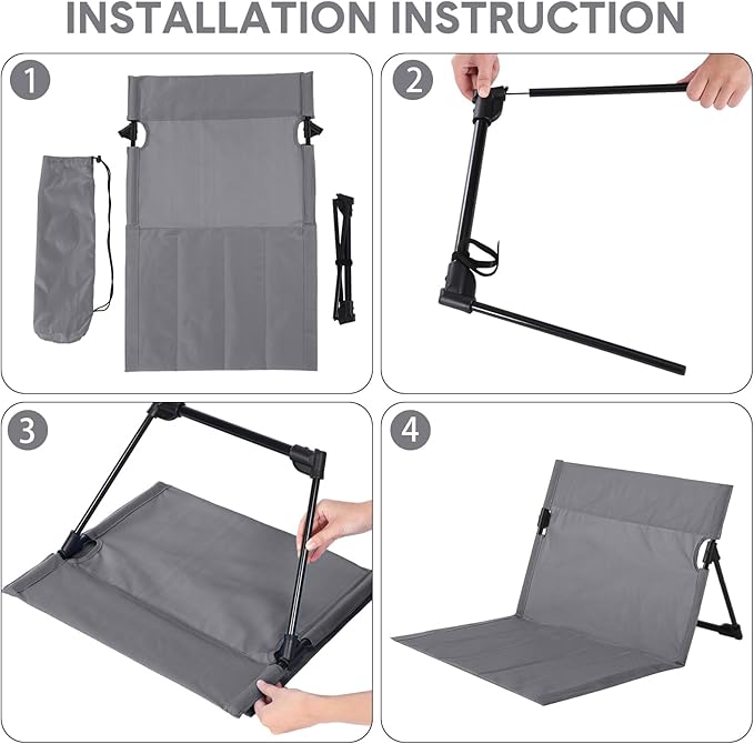 Jetec Foldable Floor Backrest Chair Portable Camping Chair with Storage Bag Light Weight Lazy Seat for Indoor Outdoor Bed Ground Park Lawn Concerts Beach Hiking