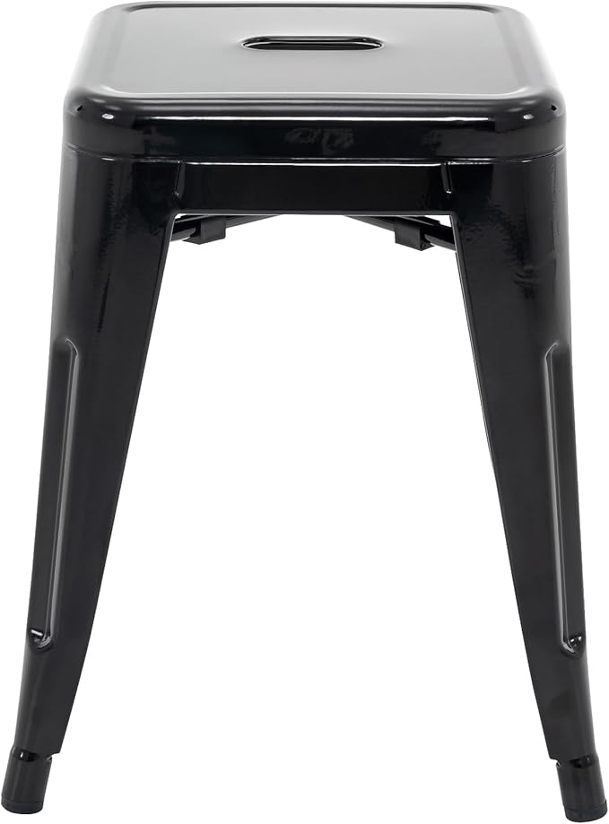 Brage Living 18 Inch Industrial Metal Stools Set of 4, Stackable Classroom Stools, Backless Metal Dining Chairs for Indoor Outdoor, Kitchen Short (Black)