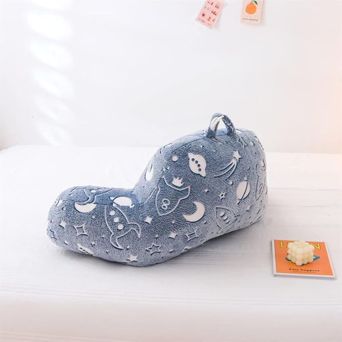 Holawakaka Glow in The Dark Reading Pillow for Sitting up in Bed Sofa Kids Teens, Space Rocket Moon Stars Backrest Pillow with Arms for Boys Girls, Back Support Cushion for Couch Nursery Playroom