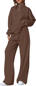 PRETTYGARDEN Womens Casual Two Piece Sets Fall 2026 Outfits Quarter Zip Sweatshirts Straight Leg Pants Sweatsuits Tracksuit