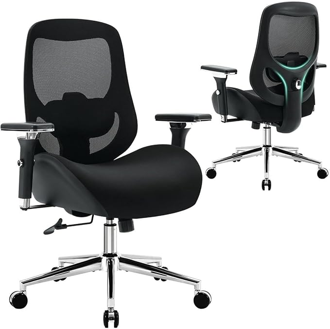 750lbs Big and Tall Office Chair for Heavy People Ergonomic Mesh Desk Chair with Wide Thick Seat Cushion,Adjustable Lumbar Support and 4D Armrests for Aitting All Day