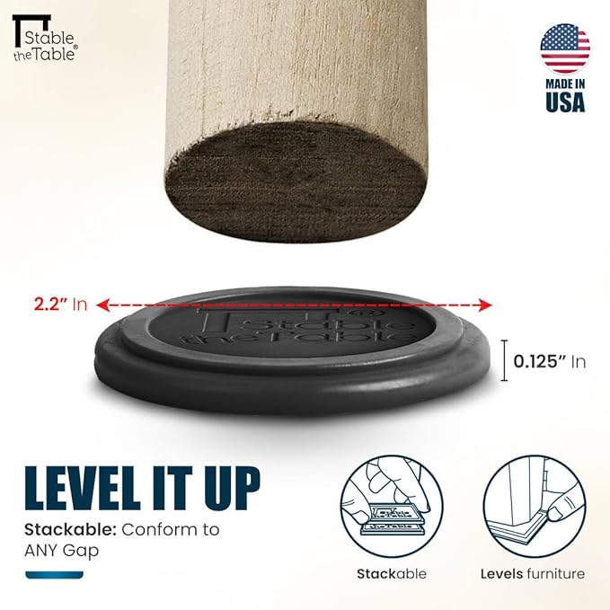 Stable the Table-6 Pack-White Round, Furniture Leveler & Riser, Anti-Slip Sofa Gripper for Hardwood Floors, Floor Protector, Stacking Furniture Pad, Bed, Desk, Couch & Table Stabilizer, Made in USA