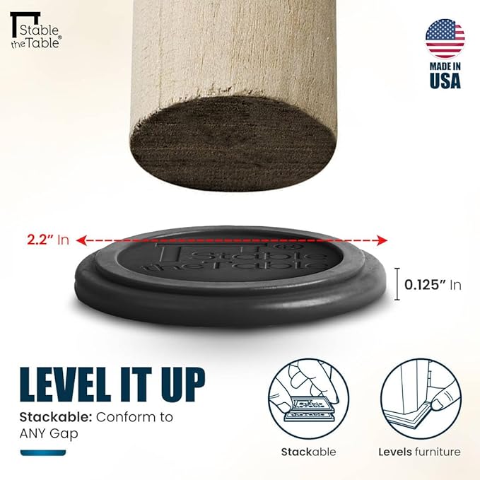 Stable the Table-12 Pack-Walnut Square, Furniture Leveler & Riser, Anti-Slip Sofa Gripper for Hardwood Floors, Floor Protector, Stacking Furniture Pad, Bed, Desk, Couch & Table Stabilizer, Made in USA