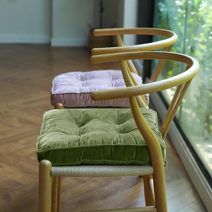 vctops Soft Velvet Chair Pads with Ties Comfy Solid Seat Cushion for Dining Chairs, Office Chairs, Hardwood Floors (Grass Green, 16"x16")