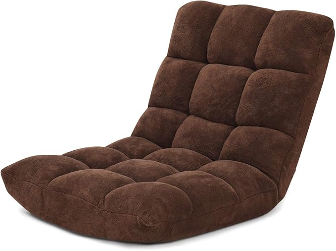 GOFLAME 14-Position Folding Floor Chair, Padded Gaming Lazy Sofa Chair with Adjustable Backrest, Couch Recliner, Sleeper Bed Lounge Chair for Reading, Gaming, Meditating (Brown)