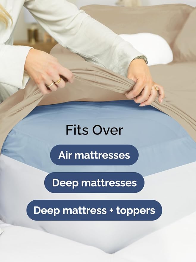 Extra Deep Pocket Cal King Sheets - 4 Piece Breathable & Cooling Bed Sheets - Hotel Luxury Bed Sheet Set - Soft, Wrinkle Free & Comfy - Easily Fits Extra Deep Mattresses - Deep Pocket Cream Sheets Set