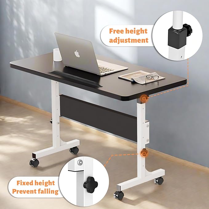 HDHNBA Rolling Desk Adjustable Height,Portable Laptop Desks,Small Standing Desk with Wheels for Home Office (31.50 * 15.75,Black)