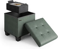 Storage Ottoman Cube with Small Bin, 16-in Square Ottoman with Storage for Living Room and Bedroom, Small Ottomans Foot Rest, Faux Leather Foot Stools Ottomans Max 330lbs, Green