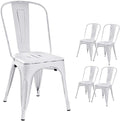 Devoko Metal Indoor-Outdoor Chairs Distressed Style Kitchen Dining Chairs Stackable Side Chair with Back Set of 4 (White)