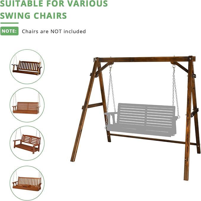 Outvita Porch Swing Stand, 67" Wooden Swing Frame with Extra Bottom Connection Board and Stable A Frame for Patio, Porch, Backyard 600lbs Capacity