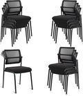 CLATINA 12PK Mesh Stacking Office Desk Chairs, Portable Stackable Bulk Waiting Room Armless Chair with Adjustable Back & Fabric Seat for Guest Lobby Side School Church Conference Break, Black