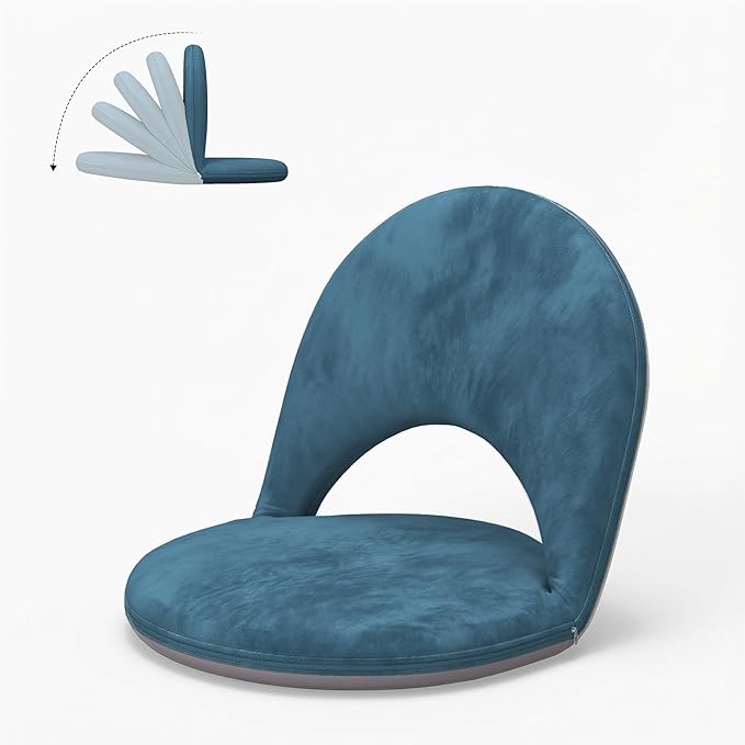 Floor Chair, 5-Position Foldable Floor Chair for Kids with Adjustable Back, Soft Sponge & Velvetean Cover, for Adults and Kids, Indoor Outdoor Use, Meditation, Gaming, Camping(Blue)