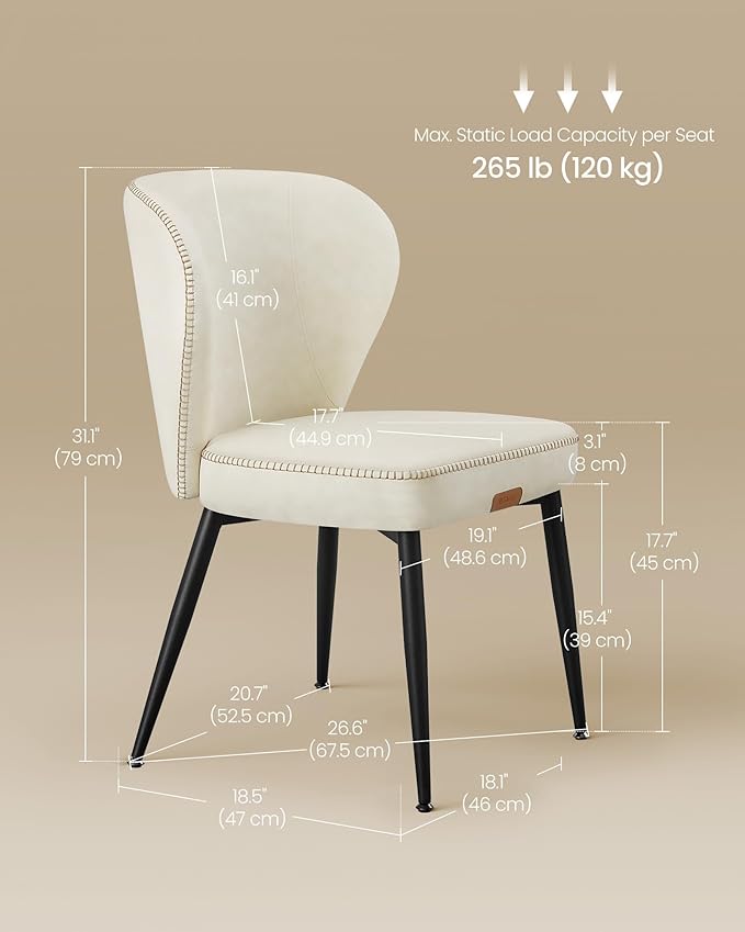 VASAGLE EKHO Collection - Dining Chairs Set of 6, Upholstered Kitchen Chairs, Comfortable Seat, Synthetic Leather with Stitching, Mid-Century Modern, Easy Assembly, Living Room Lounge, Cream White