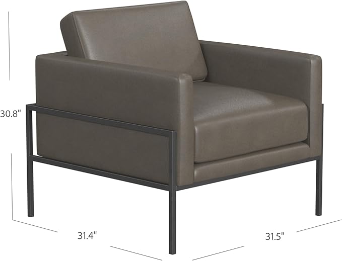HomePop Modern Metal Frame Accent Chair|Homepop Home Décor|Accent Chairs for Living Room & Bedroom - Pewter Gray Faux Leather