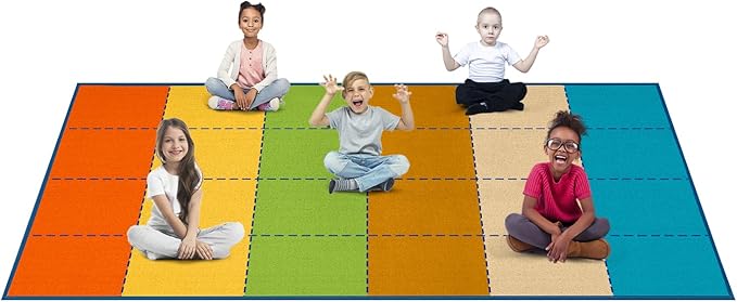 Classroom Rug Carpet 24 Seats for Elementary Prechool Daycare Nursery Playroom Game Room Homeschool Library Reading Activity Non Slip Soft Foldable Rolling Packing 7.5 x 13 ft