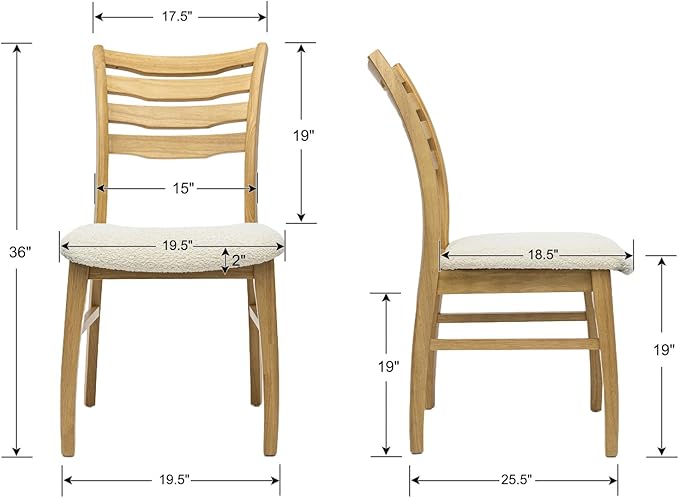 HNY Modern Farmhouse Dining Chairs Set of 4, White Sherpa Boucle Upholstered Seat Kitchen Chairs, Rustic Industrial Armless Side Chairs with Natural Wooden Frame for Dining Living Room Restaurant